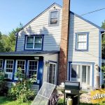 A house with blue siding showcased in a photo gallery.