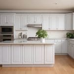 Bright white kitchen with updated cabinetry, showing an example used when deciding should you refinish or replace kitchen cabinets.