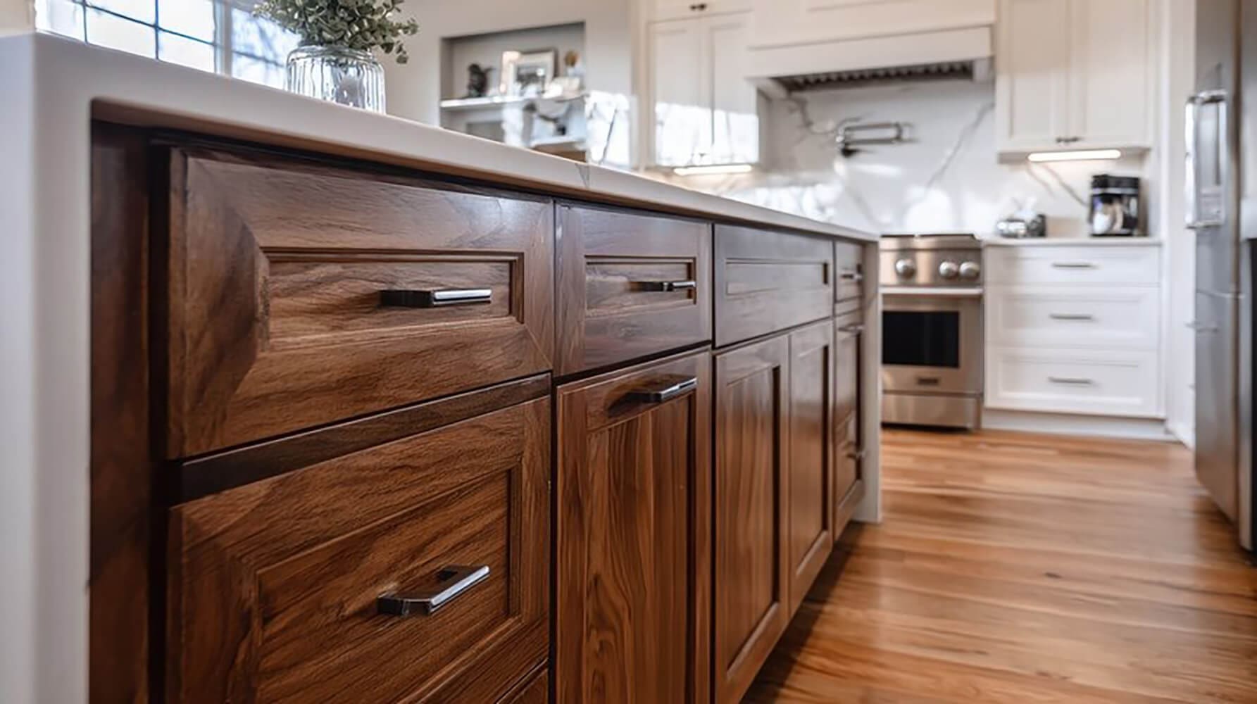 Kitchen cabinets showing how much cabinet refinishing costs compared to replacement with refinished wood cabinets and modern finishes